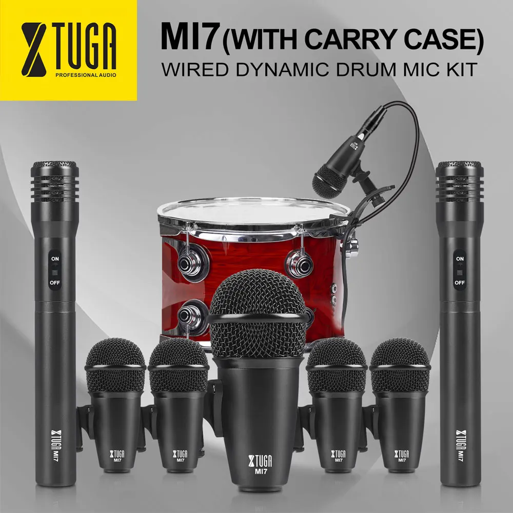 

7 pcs/lot Instrument Microphone Metal Wired Dynamic Drum Mic Kit Bass Tom Snare Cymbals Mic For Drums Vocal Band DJ Stage Studio