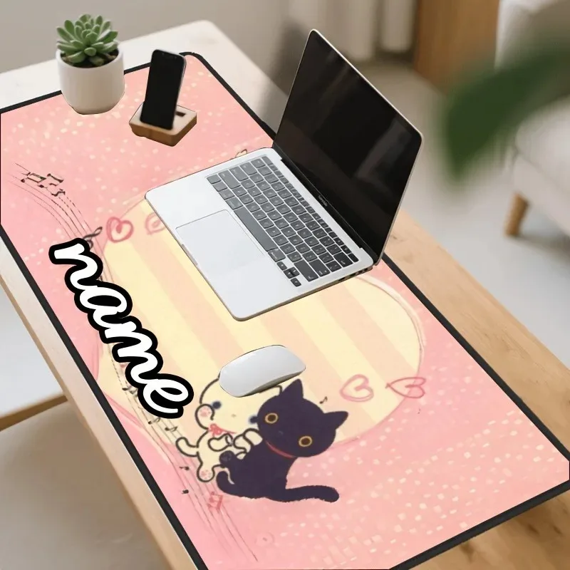 1PC Valentine Birthday Gift Mouse Pad, Custom Cute Black White Cat Heart Note Print, Non‑Slip Rubber Desk Mat for Office