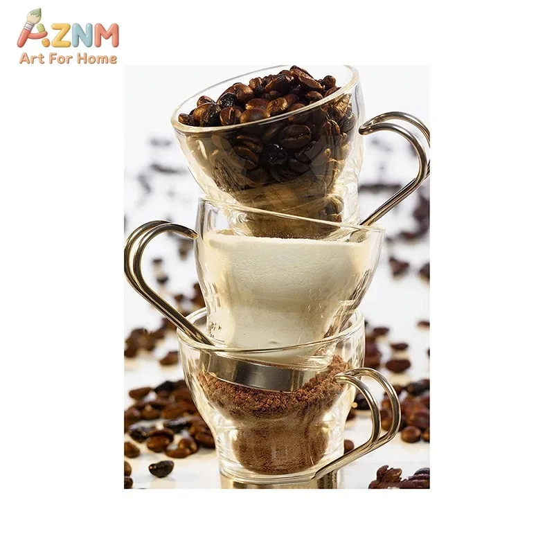 AZNM Coffee Beans Cup Vintage Canvas Wall Art Print, Aromatic Coffee Drinks with Cinnamon and Anise Poster for Kitchen Cafe Home