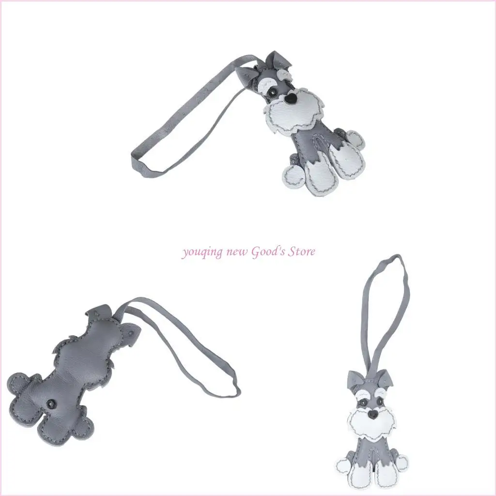 

57QA Elegant Schnauzer Leather Keychain Fashionable Schnauzer Pendant Rings Handcrafted Leather Bag Charm Accessory