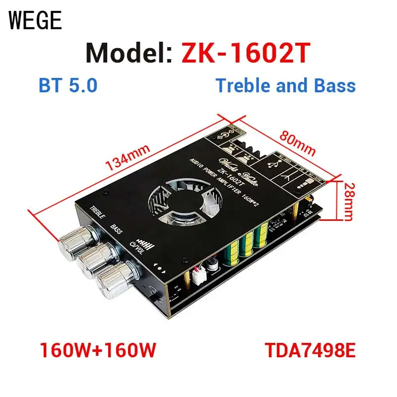 WEGE ZK-1602T XPSM 2*160W 2*150W 2.0 Channel Stereo HIFI BT Audio