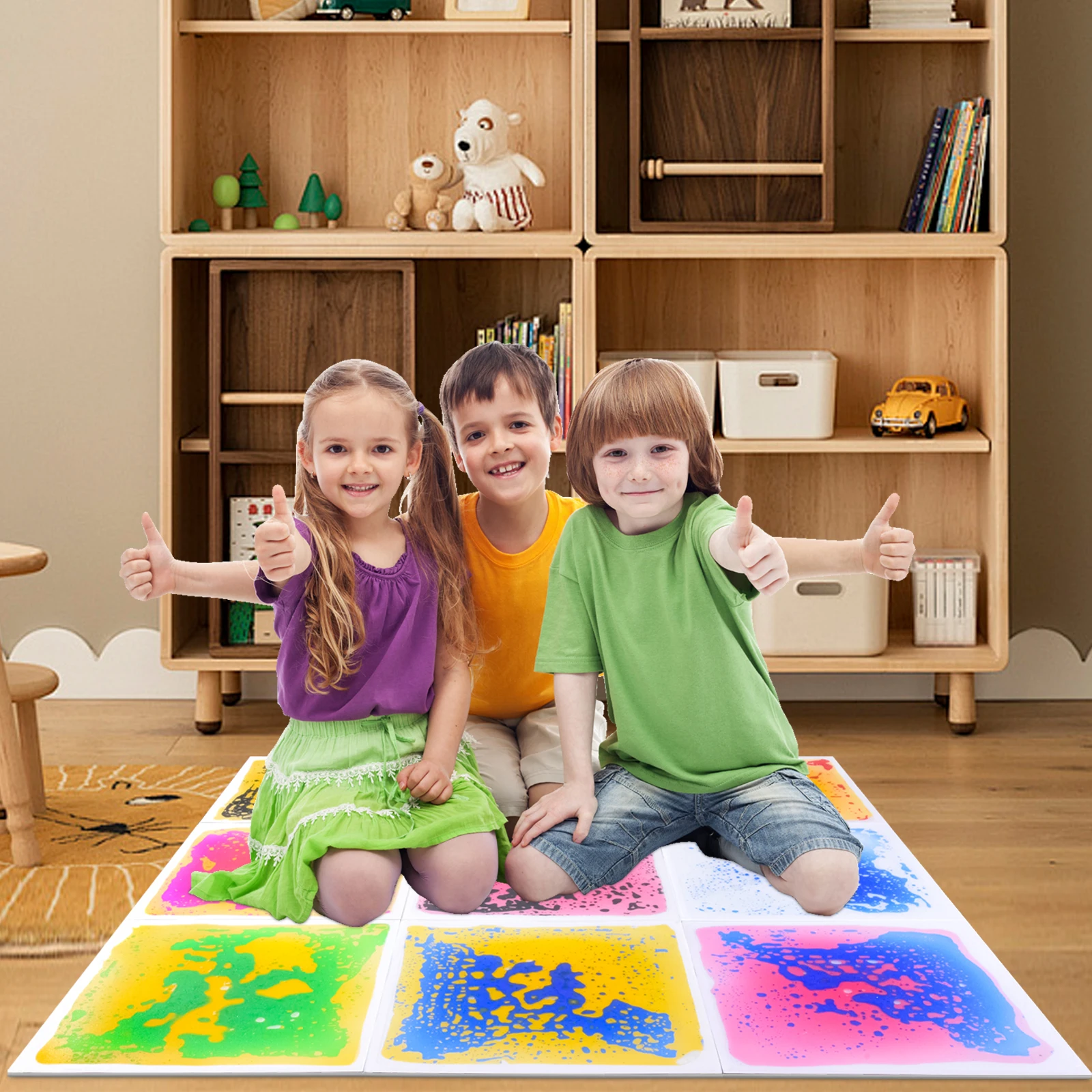 Engagierende visuelle flüssige Bodenfliesen für Kinder, sensorische Matten für Kleinkinder, sensorische Fliesen, autistische sensorische Kindermatte für Kinder
