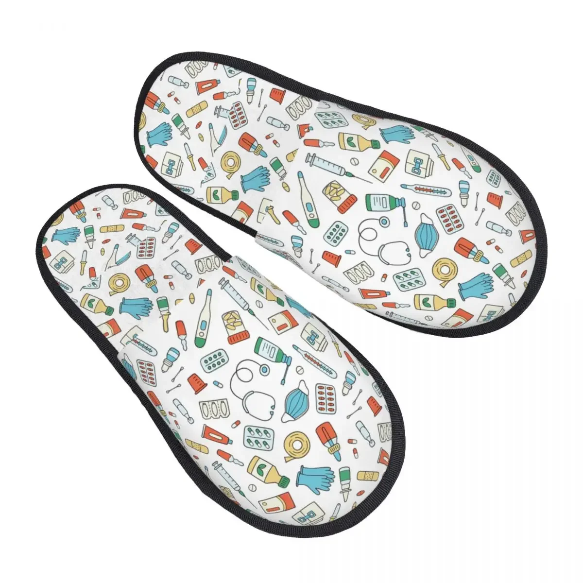 헬스케어 아이템 패턴 아늑한 스커프, 메모리 폼 슬리퍼, 여성 간호사 패턴 스파 하우스 신발