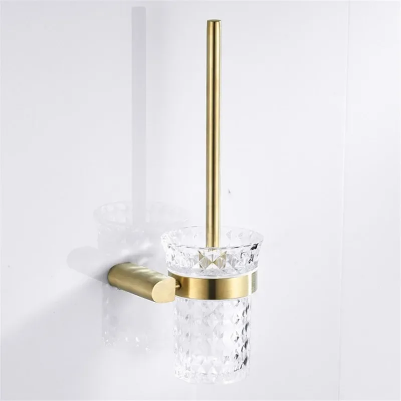 Toilet Brush Holder Brushed Gold Stainless Steel Wall-Mount Bath Rack Bathroom Hardware Accessories Bathroom Glass Brush Holder