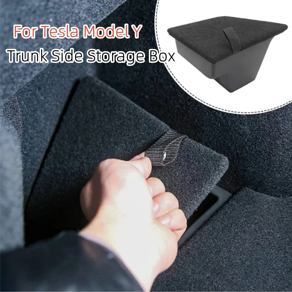 For Tesla Model Y Rear Trunk Organizer Lids Side Storage Box Lids Only Flocked Cover Plate Garbage Bins Car Interior Accessories