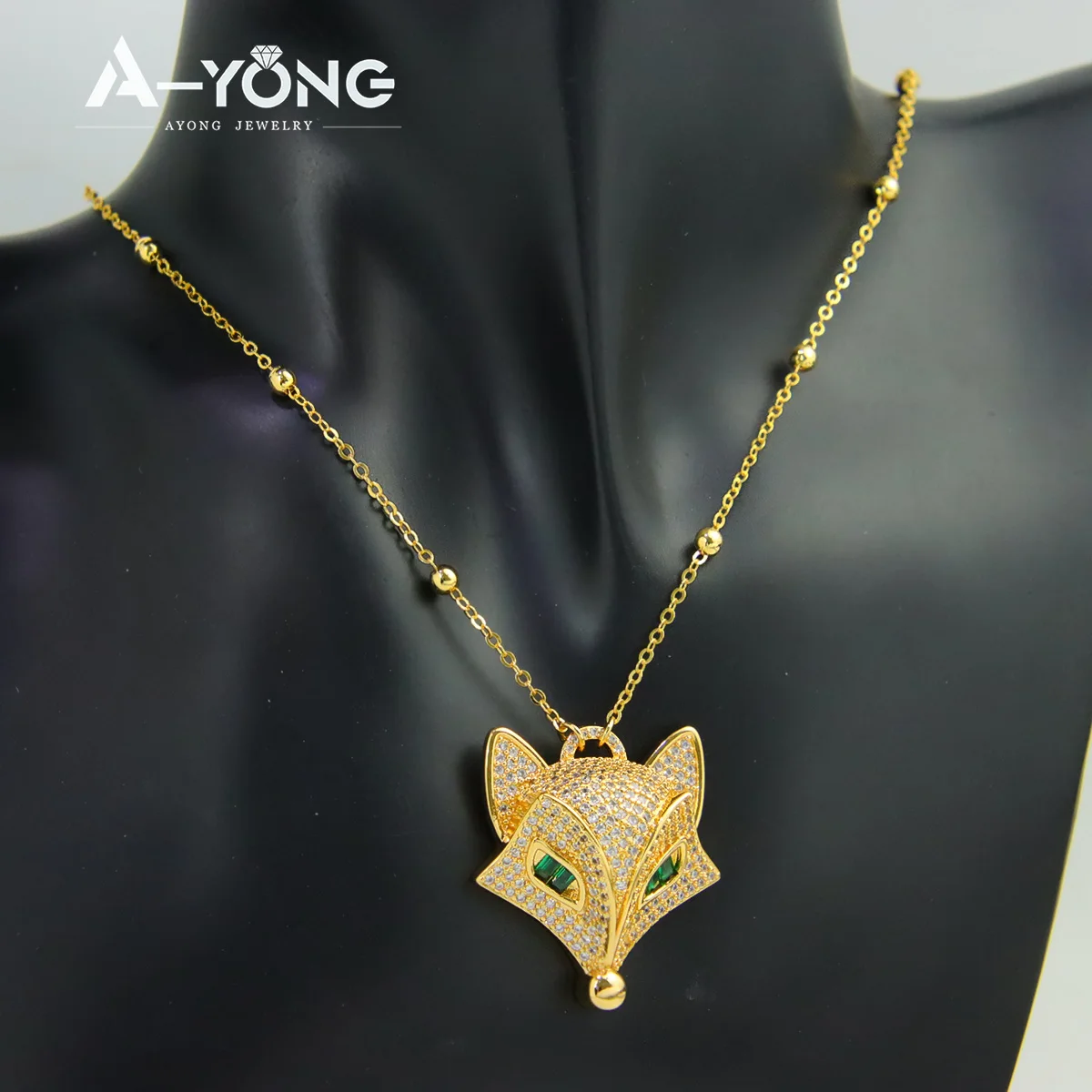 Luxus Dubai vergoldet Füchse Halskette 21k Gold Farbe italienischen Zirkon Mode Tiere Halsreifen Oman Frauen Event Party Schmuck – Detail 8
