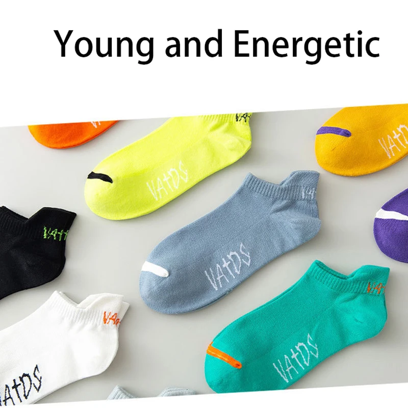 جوارب قطنية قصيرة للرجال ، جوارب رياضية ، ألوان زاهية ، كاحل ، لا عرض ، تنفس ، ركض ، موضة ، 5 أزواج ، 10 أزواج #3