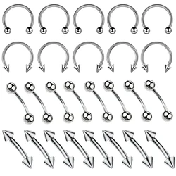 26pc Surgical Steel Body Piercing Jewelry Lot Bulk Nose Ring Tongue Bar Lot Eyebrow Labret Piercing Set Horseshoe Ring Lot Pack