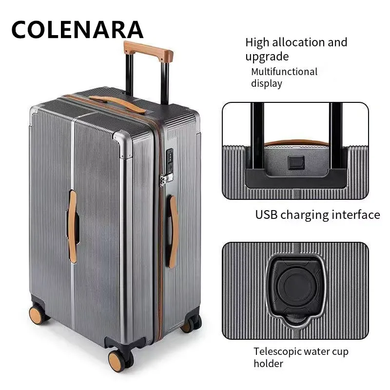 

COLENARA New Luggage Travel Bag Large Capacity20"24"Aluminum Frame Trolley Case PC Boarding Box 26"28 Inch Cabin Suitcase