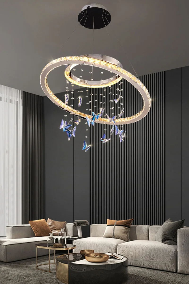 Light luxury crystal living room chandelier high-end atmospheric dining table creative butterfly designer villa dining room lamp view 2