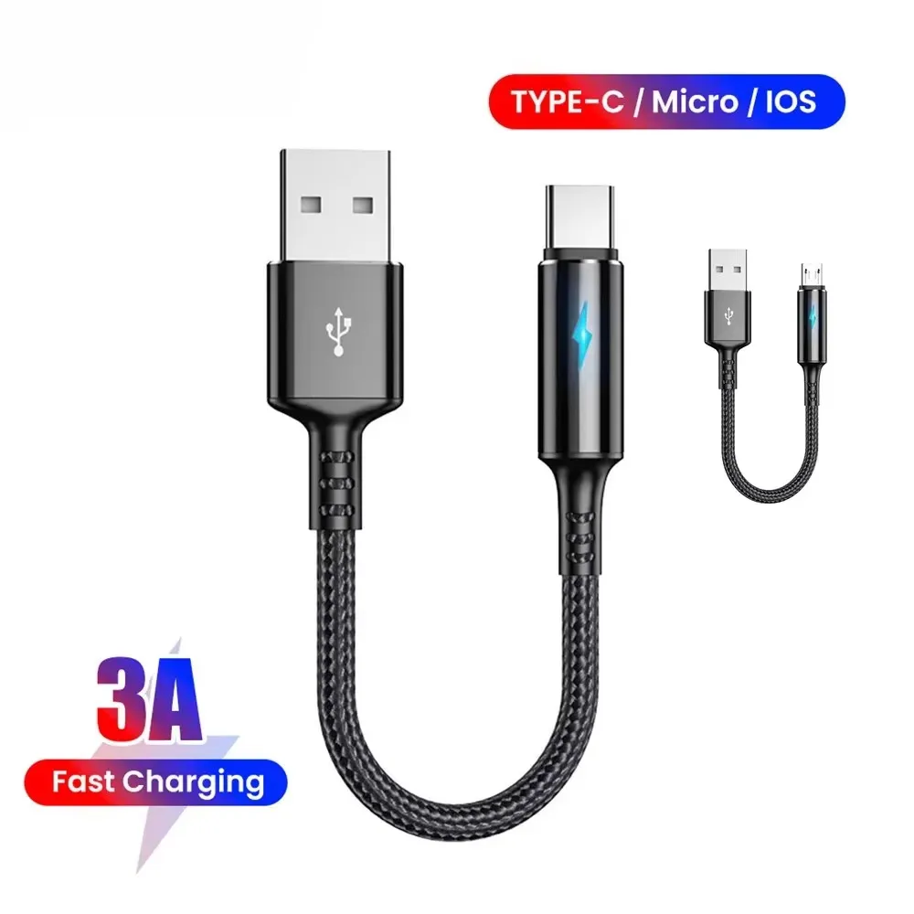 3A 25 cm kurzes USB-Typ-C-Kabel Daten-Micro-USB-Lightning-Kabel für iPhone 14 Huawei Xiaomi Samsung S24 Schnelllade-Datenkabel