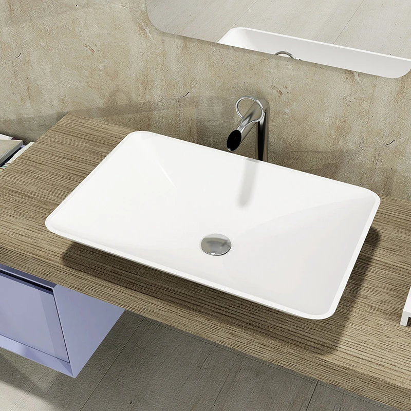 

Luxury Modern Rectangular Stone Bathroom Sink Hot Sale Sanitary Ware Basin Container