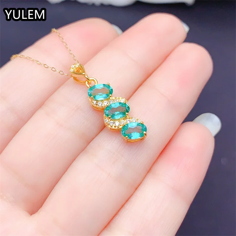 Classic 925 Silver Topaz Pendant  for Women 4mm*6mm Natural Topaz Charms with 3 Layers 18K Gold Plating