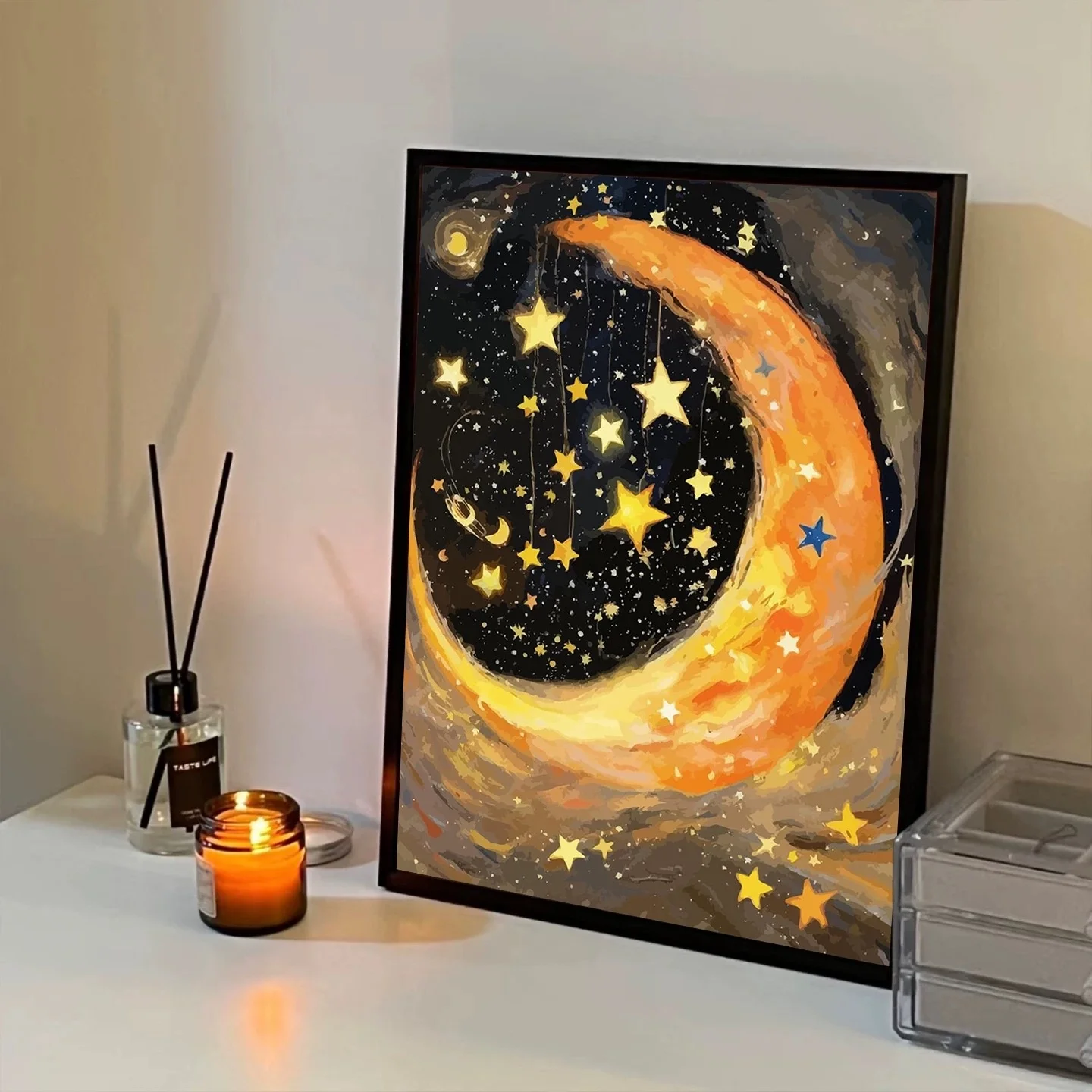 

Handmade Diamond Painting Star Moon Lacape 5D Diamond Art Stiers iny Rhinestone Bri Sti on Decals for Bedroom