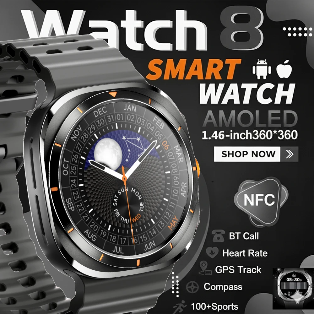 

2026 New Watch 8 Ultra GPS Track Compass Smart Watch Bluetooth Call 3ATM Waterproof Heart Rate 100+Sports Mode Men Smart Watch