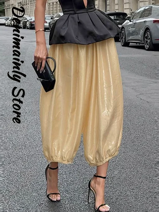 Fashion Women's Solid Flowing Light Pants Loose High Waisted Elastic Lantern Pants Female All-match 2026 Autumn Lady Trousers