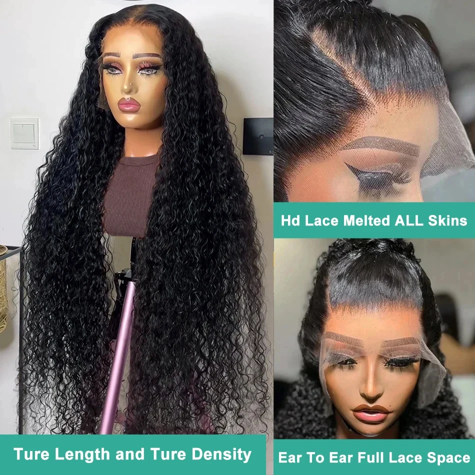 Perruque Lace Front Wig Deep Wave naturelle bouclée, cheveux humains, pre-à-porter, 5x5, 13x6, densité 250