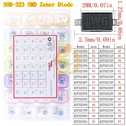 1400 stks 28 Waarde SOD-323 SMD Zenerdiode kit 2.0 V 3 V 3.9 V 4.3 V 4.7 V 5.1 V 6.8 V 7.5 V 8.2 V 10 V 12 V 15 V 18 V 20 V 22 V 24 V 30 V 33 V 39 V