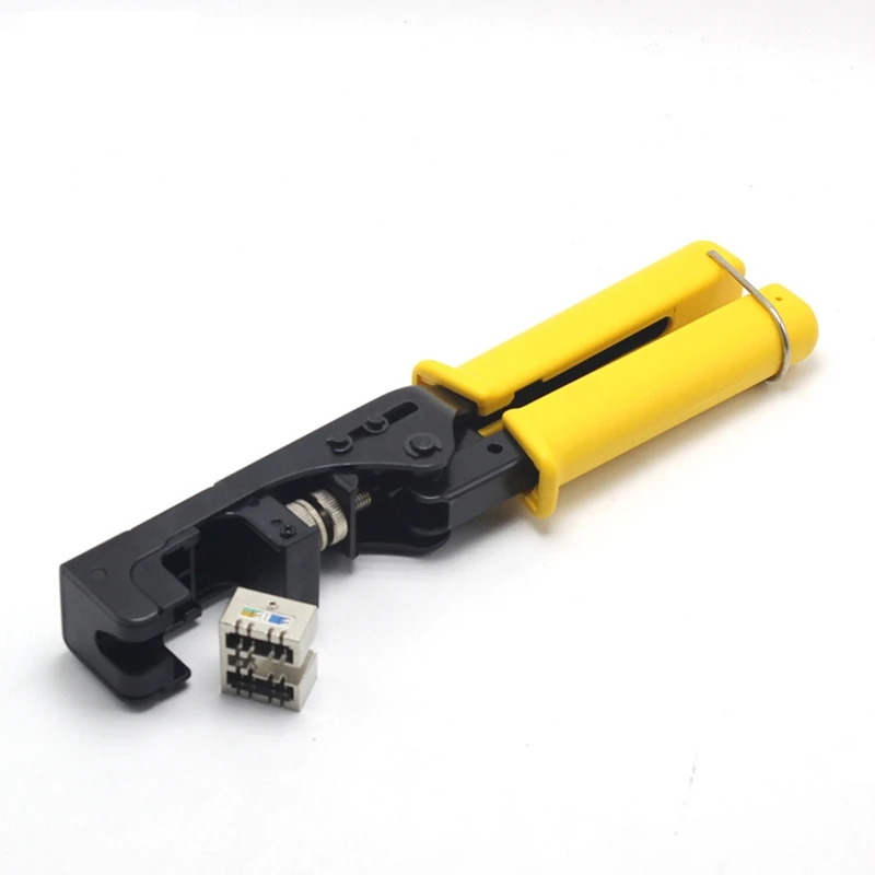 คีมยำหัวปมเครือข่าย RJ45พร้อมตะขอ180 ° โมดูลสายเคเบิลเครือข่ายคีมยำหัวเครื่องตัดลวด Cat7 Cat6 Cat5e