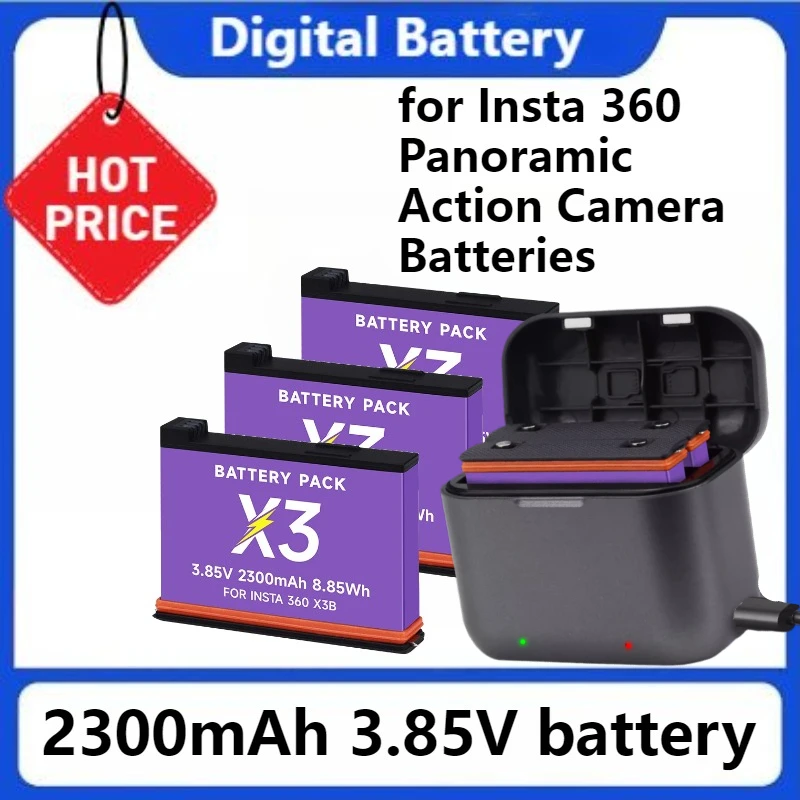

For Insta 360 Panoramic Action Camera Batteries Accessories for Insta360 ONE X3 Battery with 2 Slots Battery Charging Box2300mAh