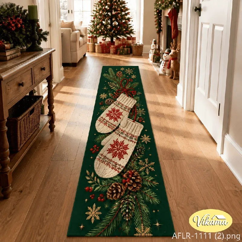 VIKAMA Bell & Berries Flannel Long Runner Rug, Non-Slip Quick Dry Floor Runner, Decor for Kitchen Hallway Laundry Room Entryway