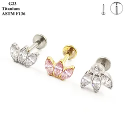 G23 Earrings Titanium Piercing Jewelry Inlaid With 3 Horse Eye Zircon Classic Fashion Female Korean Ear Cartilage Nails