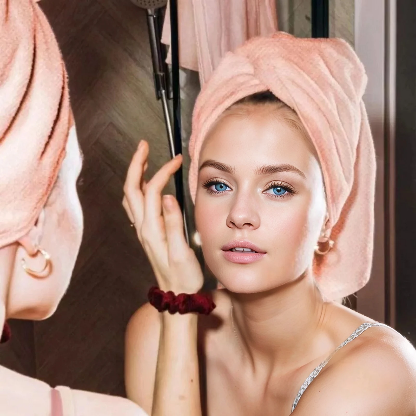 Toalha de cabelo de cor sólida, touca de cabelo seca texturizada, toalha de cabelo absorvente para mulheres com botões