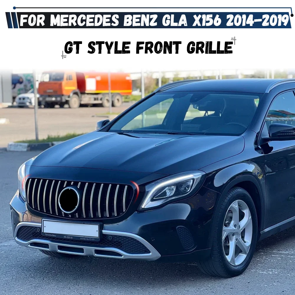 

Для Mercedes-Benz GLA X156 GLA200 GLA250 GLA45 2014-2019: Передняя решетка радиатора в стиле GT, сетчатая решетка, тюнинг