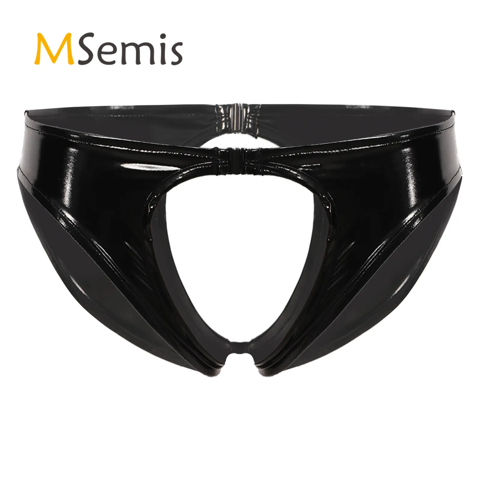 

Womens Lingerie Open Crotch Briefs Wet Look Patent Leather Crotchless Thongs Panties Low Waist Open Butt Briefs Cutout Underwear