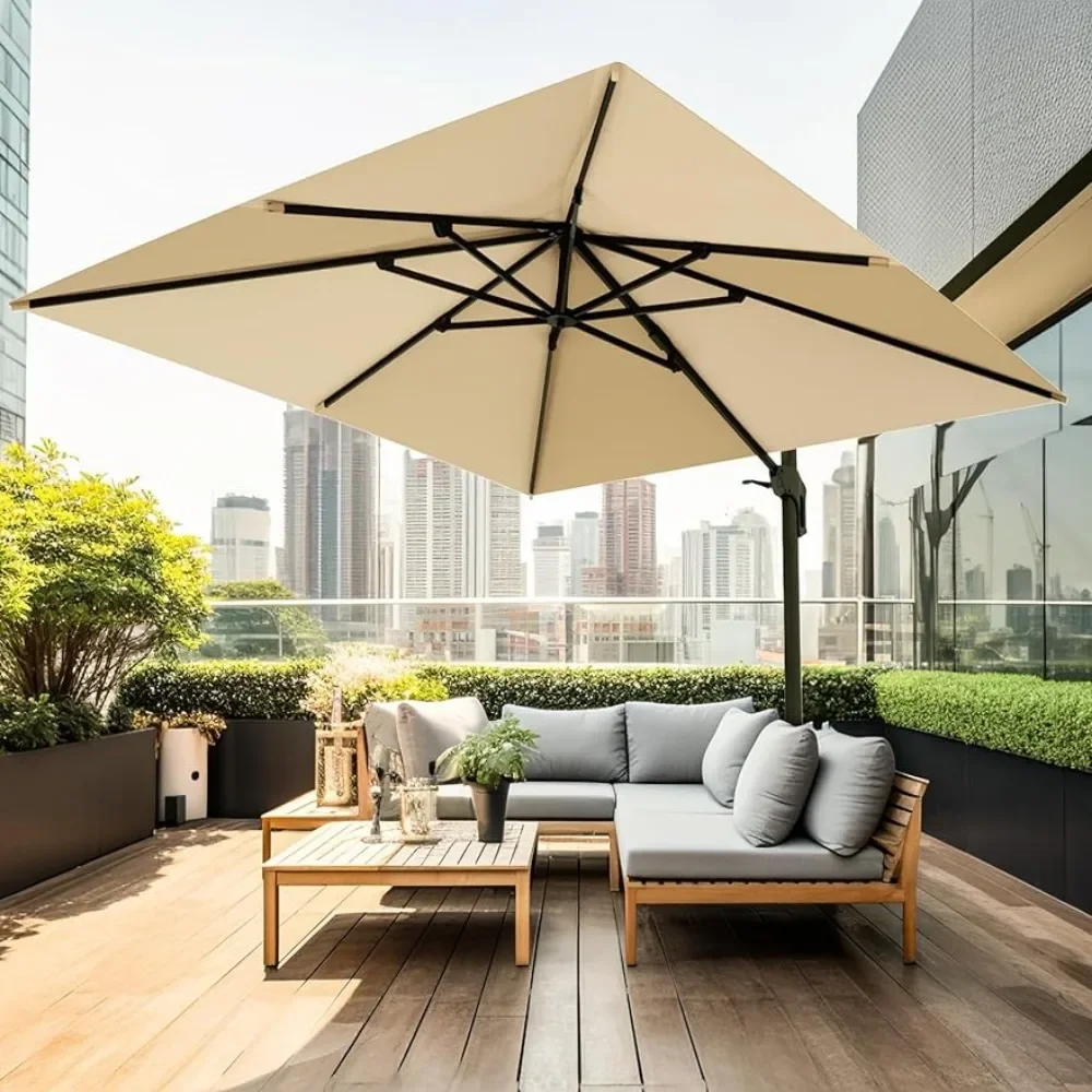 

11x11 FT Cantilever Patio Umbrella Outdoor Offset Square Umbrella W/ 36 Month Fade Resistance Recycled Fabric Beige Furniture