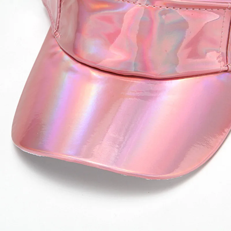 Laser Gradient Shiny PU Leather Women\'s Summer Sun Visor Cap Silver Pink Gold White