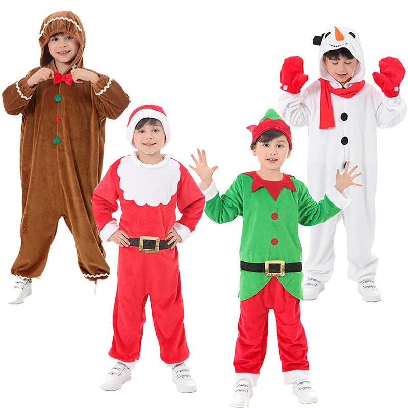 Unisex Girl Gingerbread Man Onesie Hood For Child White Jumsuit Elf Cosplay Snowman Romper Outfit Boy Kids Santa Claus Costume