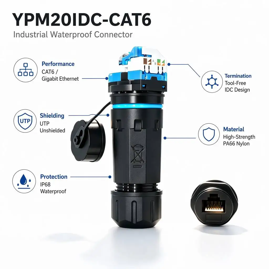 Waterproof IP68 Ethernet Network LAN punctured Cable RJ45 Female to Female Connector Adapter Plug Socket Waterproof Connector