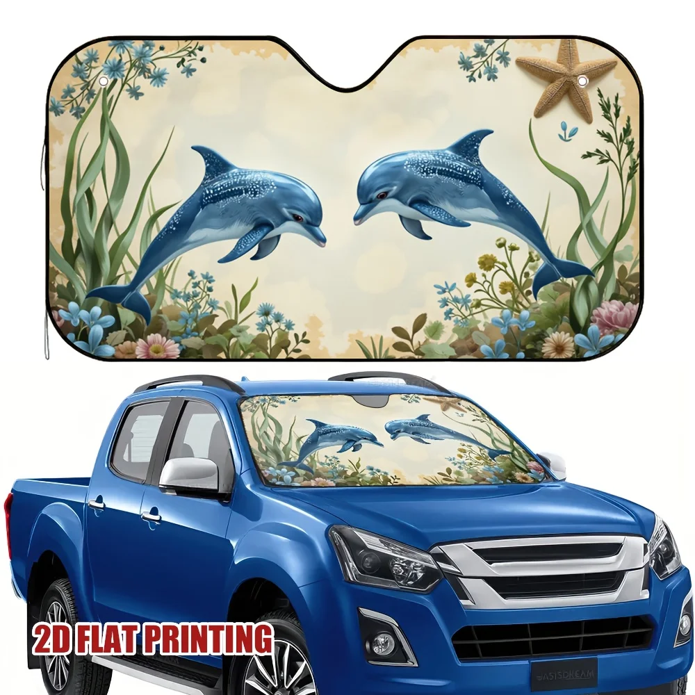1pc 2D Flat Pring 0 Ocean Whale 100% Polyester Halloween Perfect For Keep The Vehicle Cool Suitable For Most Vehicles, 2D Flat