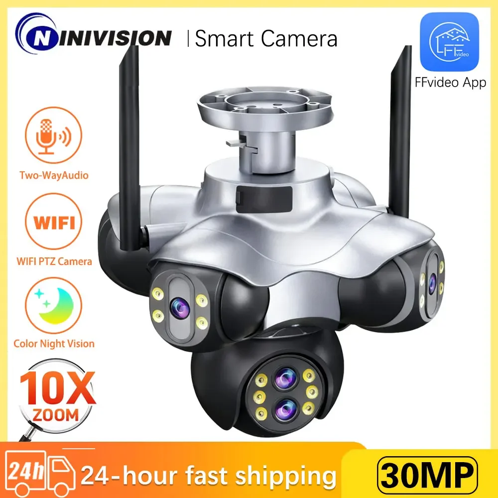 Kamera IP CCTV z pięcioma ekranami, 30 MP, 10-krotny zoom, WiFi, sześć obiektywów, kamera IP do monitoringu bezpieczeństwa 15K, monitoring wideo 720 °   Kamera bezpieczeństwa PTZ do domu