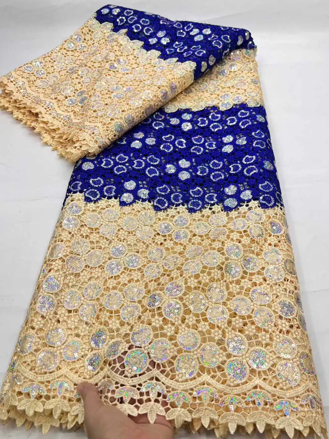 

African Guipure Cord Lace Fabric 2026 High Quality Nigerian Water Soluble Embroidery Lace For Elegant Women Wedding Dress