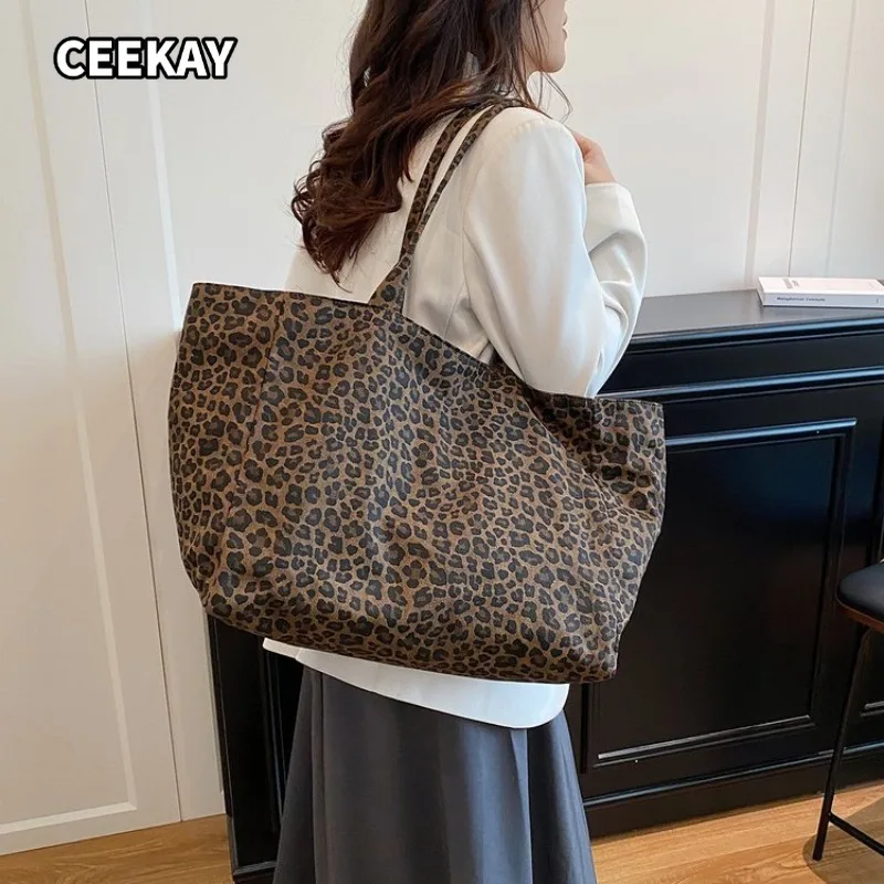 CEEKAY Women's Tote Bag Leopard Print Canvas Shoulder Handbag Large Capacity Open Top Casual Daily Commute Fashion - view 2