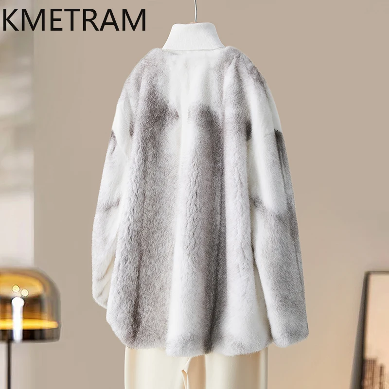 سترة نسائية متقاطعة من فرو المنك لعام 100% معطف فرو حقيقي فاخر برقبة على شكل حرف v ملابس شتوية عالية الجودة للنساء سترات فروي 2025 Fourrure