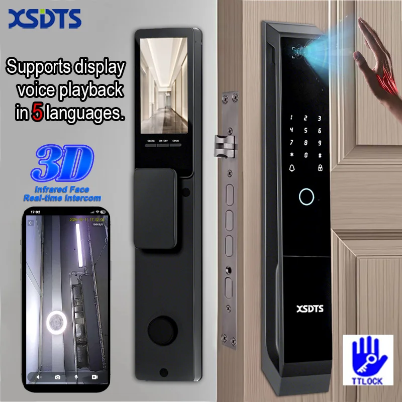 XSDTS TT-LOCK APP Voice Intercom Palmar vein Camera Smart Lock 3D Face Recognition Fingerprint Password Smart Door Lock