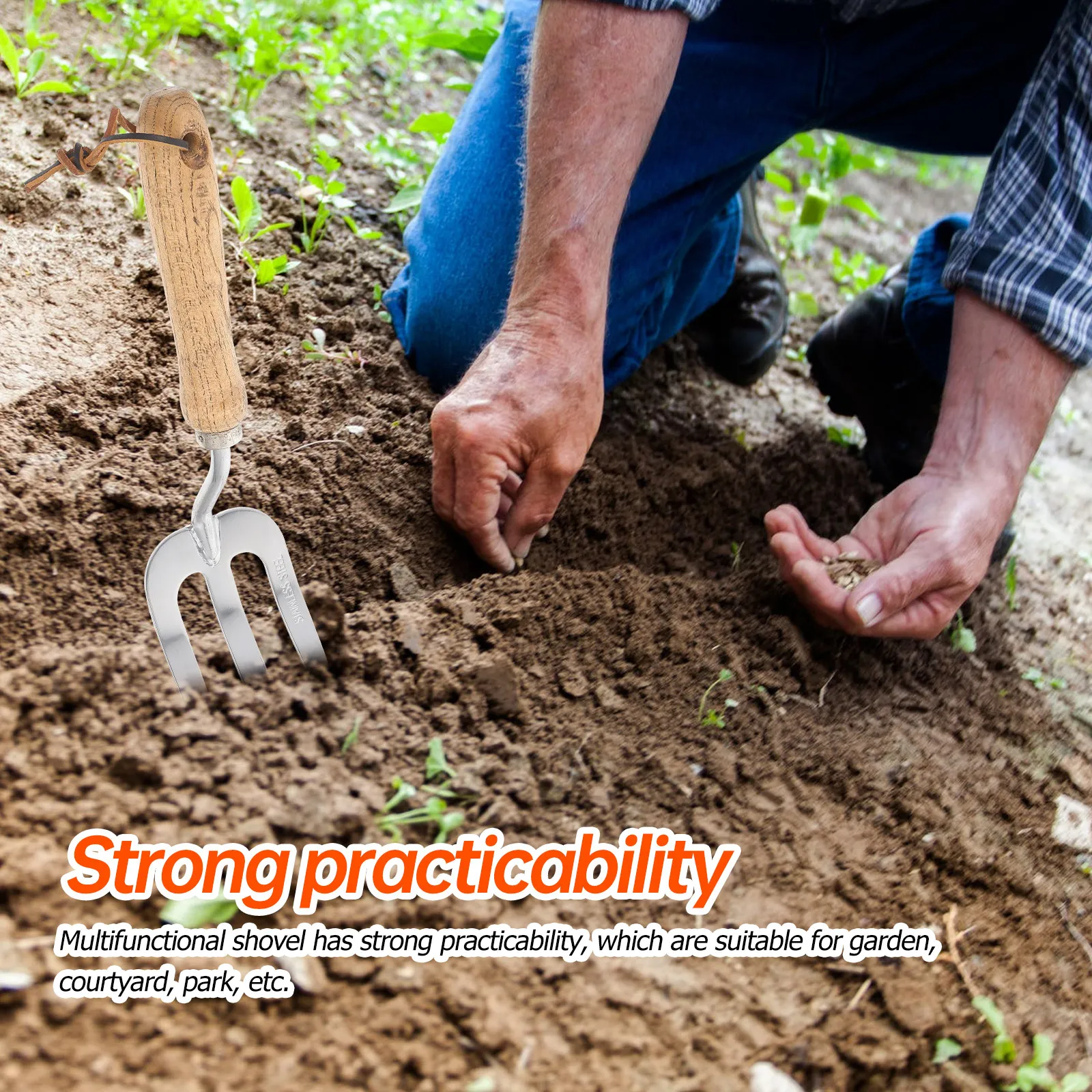 Sturdy Three-Tooth Gardening Shovel High-Carbon Steel Construction Compact Portable Hand Fork for Small Gardens Balconies Patios
