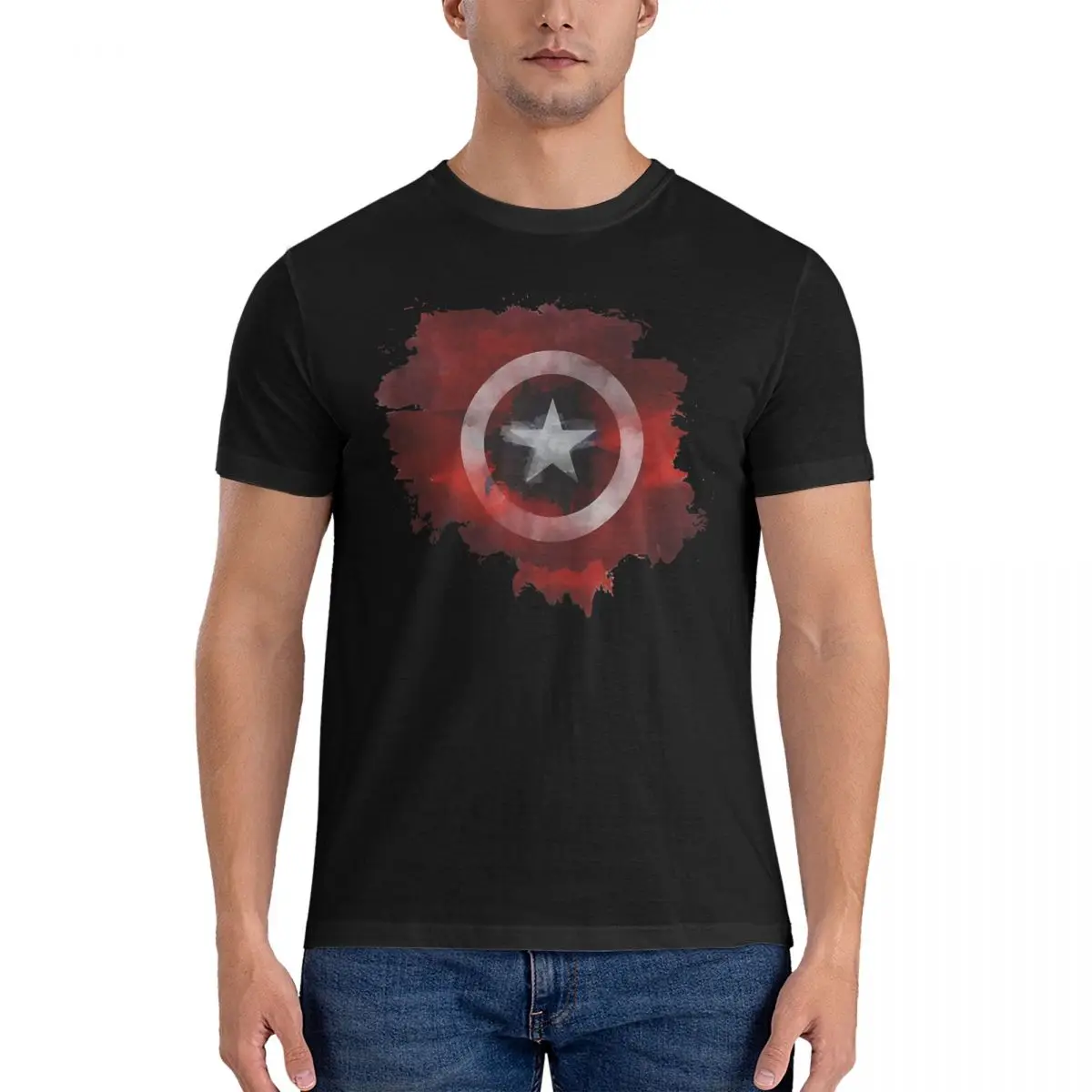 Men's T-Shirt The Captain Stars And Stripes Awesome 100% Cotton Tee Shirt Short Sleeve Marvel Captain America T Shirts Crew