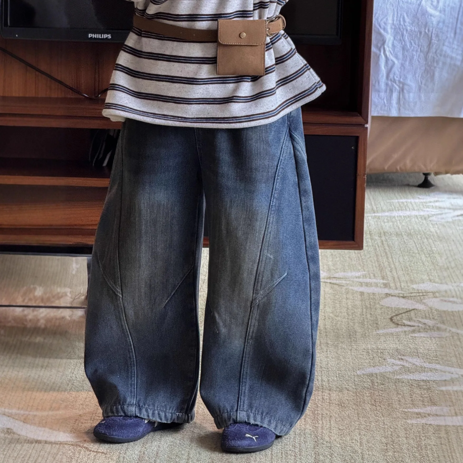 

Детская одежда, детские модные джинсовые брюки, новые осенне-зимние утепленные флисовые винтажные детские синие джинсы в корейском стиле