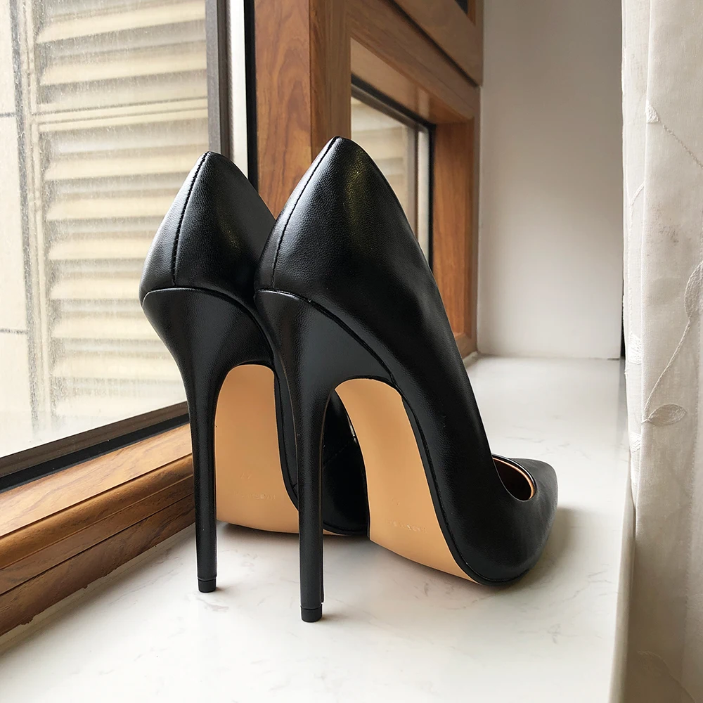 Tikicup Plus Size 40-48 Black Matte Unisex Pointy Toe Stiletto Pumps Sexy Crossdress Slip On 15cm High Heel Shoes for Wide Foot