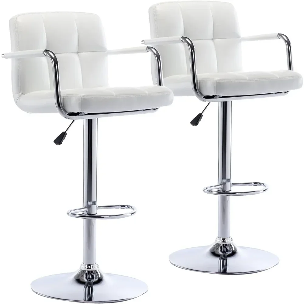 

Modern PU Leather Square Bar Stools, Adjustable Swivel Barstools with Back and Arms, Airlift Counter Height Chairs