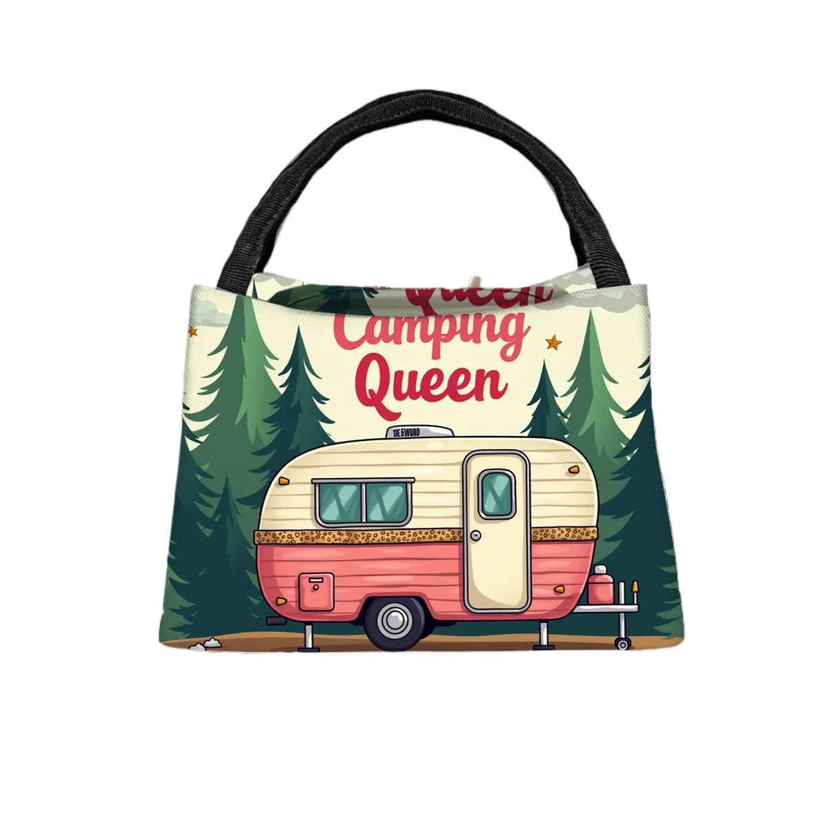 

1pc Vintage Camper Queen Insulated Lunch Bag & Bento Box - Reusable Oxford Cloth Cooler Bag with Thermal