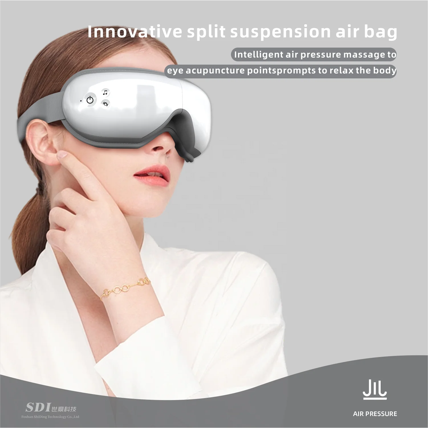 Massaggiatore per occhi intelligente di vendita caldo con riscaldamento e pressione dell'aria, massaggio vibrante a 4 modalità per il rilassamento degli occhi, ricaricabile tramite USB)