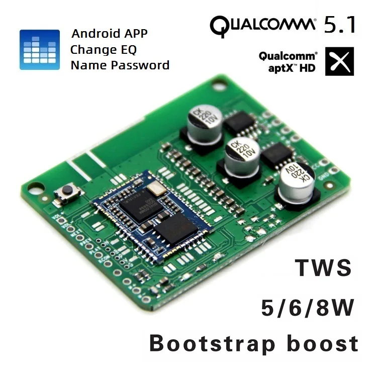 APP name change password EQ Bluetooth 5.1 Qualcomm QCC3034 lossless APTXHD power amplifier TWS boost 5/6/8W