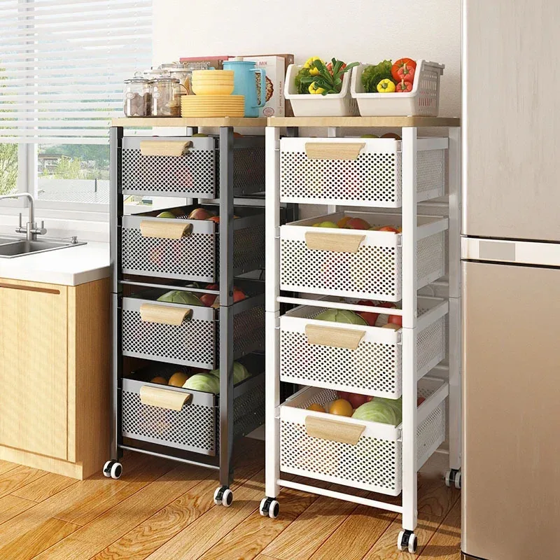 Multi-functional Kitchen Trolleys Home Vegetable Fruit Storage Auxiliary Cart Multi-layer Movable Narrow Kitchen Storage Trolley