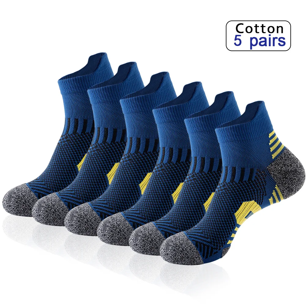 Chaussettes de sport épaisses et respirantes pour hommes, chaussettes de course Marathon professionnelles, chaussettes en coton à tube court, printemps, été, lot de 5 paires