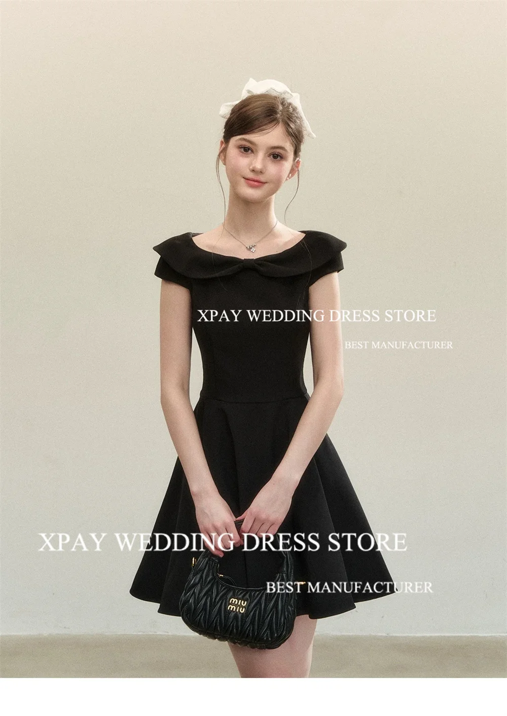 XPAY fée a-ligne col bateau Simple robes de bal courtes Mini-longueur robe de mariée Satin nuit événement robes mariage personnalisé